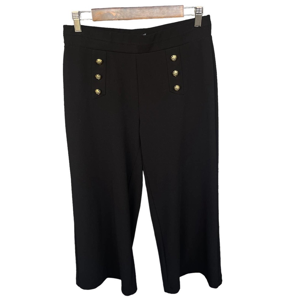 NYCC Pants Womens‎ Size 8 Black Sailor Noutical Wide Leg Cropped Pull On
